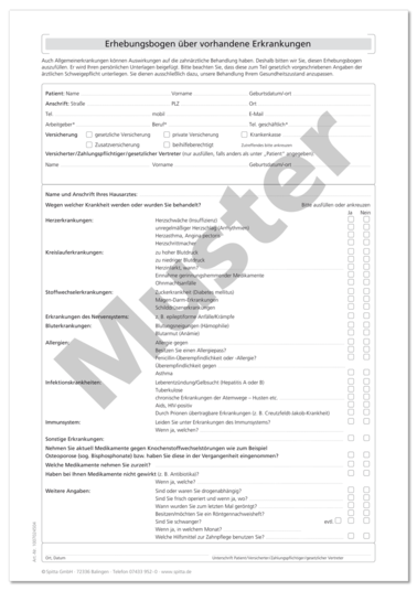 Anmeldeformular - Anamnese (DIN A4 - vorhandene Erkrankungen) 1007024504